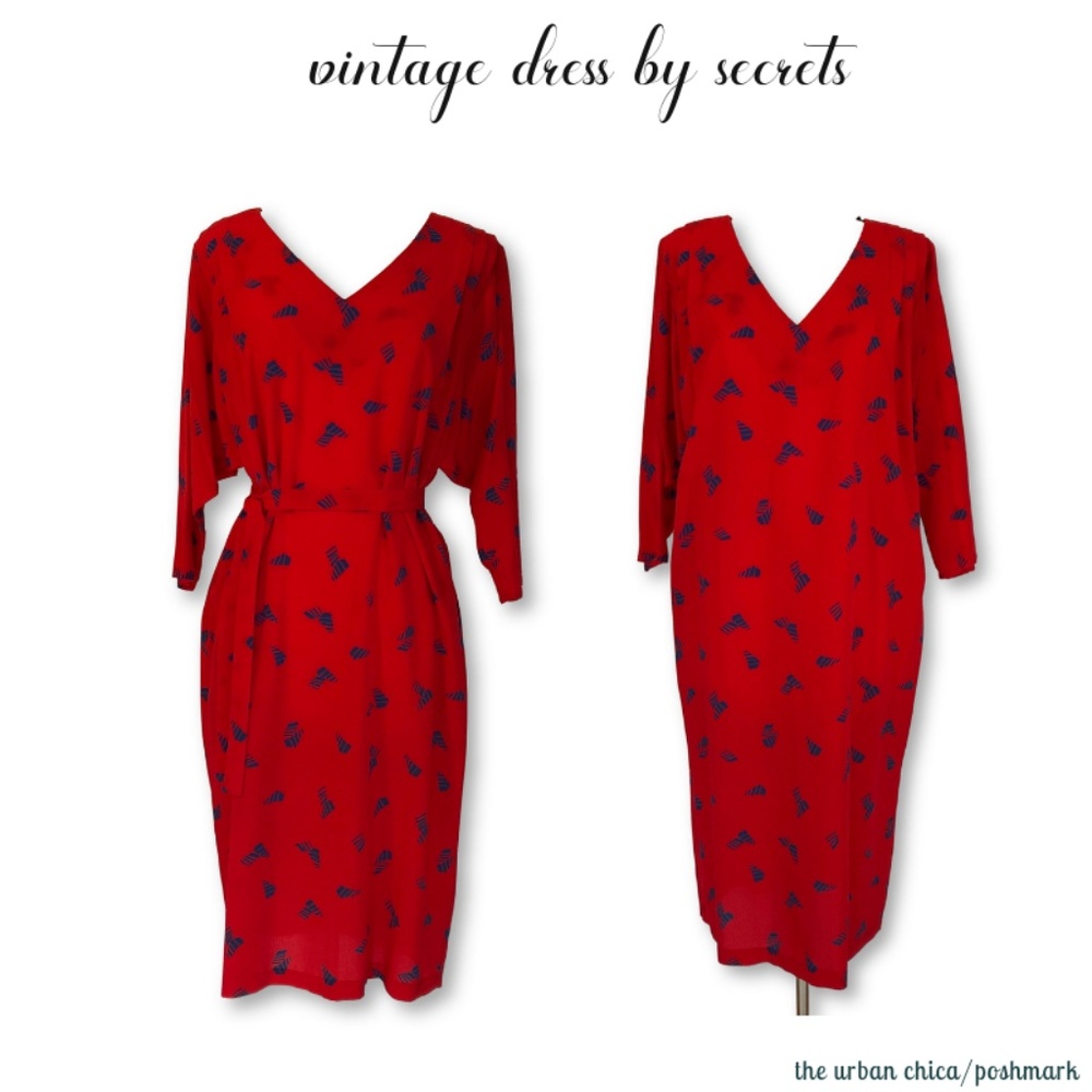 Vintage 70's Red Blue Shift Dolman Sleeve Dress
